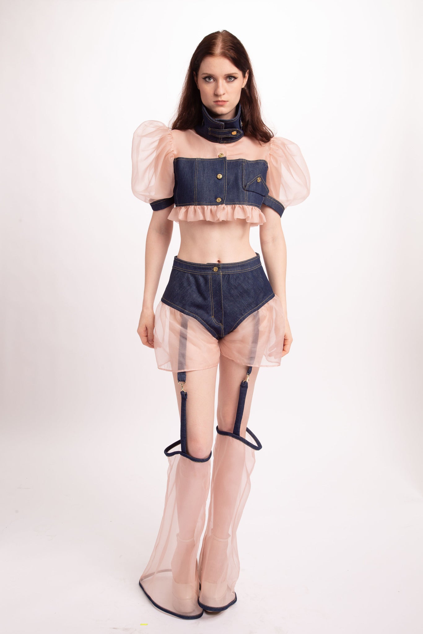 Denim Garters with Organza Shorts